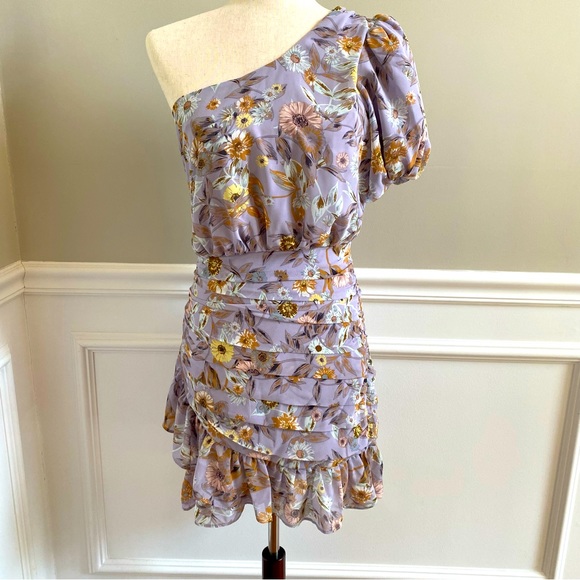 Aster One Sleeve Tulip Top Skirt Floral Mini Dress Size Small - Picture 6 of 13